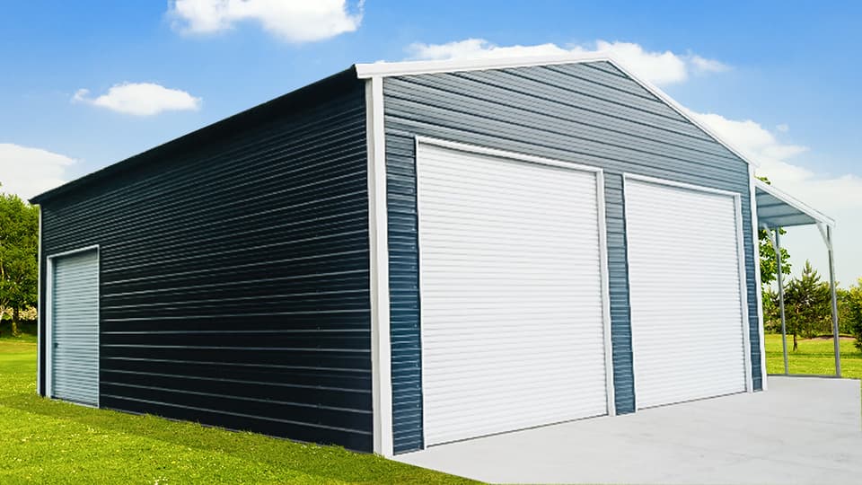 38x35x12 Garage with Lean-To — 38'W x 35'L metal building from Get Carports